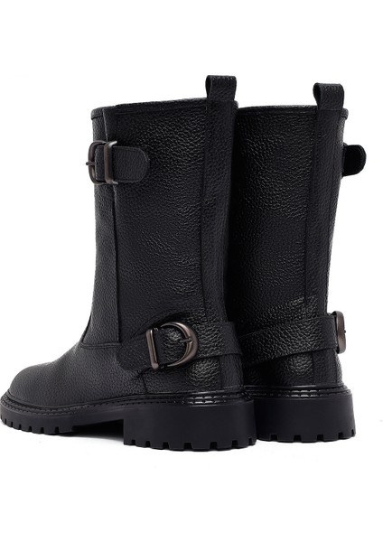 Kadın Siyah Deri Biker Bot 25WFD2024FT