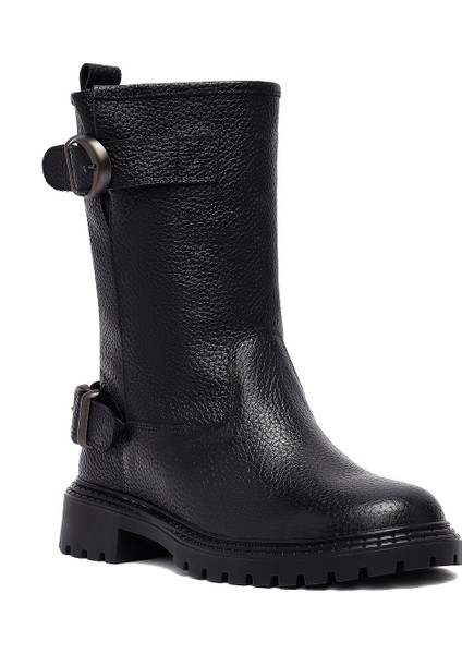 Kadın Siyah Deri Biker Bot 25WFD2024FT