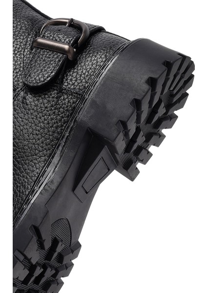 Kadın Siyah Deri Biker Bot 25WFD2024FT