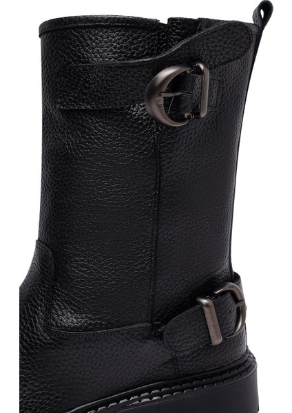 Kadın Siyah Deri Biker Bot 25WFD2024FT