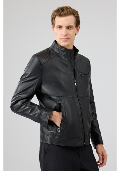 Tony Erkek Siyah Hakim Yaka Kısa Deri Mont 25WGE65781M fiyatları