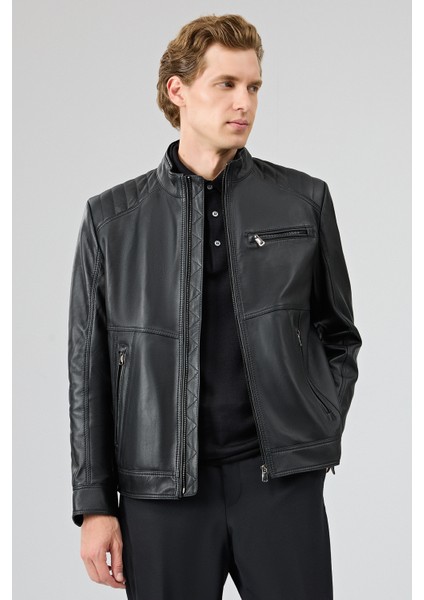 Tony Erkek Siyah Hakim Yaka Kısa Deri Mont 25WGE65781M modelleri