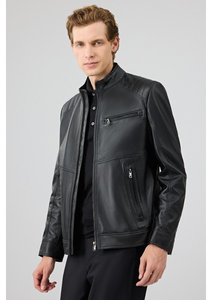 Tony Erkek Siyah Hakim Yaka Kısa Deri Mont 25WGE65781M fırsatları