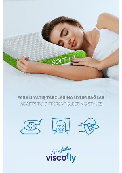 Viscofly Cloudsoft Air Yumuşak Visco Yastık – Air Mesh Yan Bordür, Yıkanabilir Fermuarlı Kılıf (60×40×12 Cm)