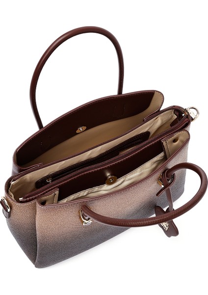 Kadın Kahverengi Uzun Askılı Baskılı Kol Çantası 25ABD281226