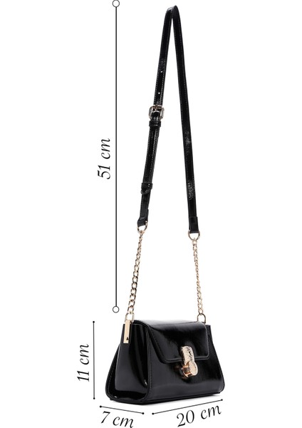 Kadın Siyah Uzun Askılı Rugan Mini Çapraz Çanta 25WBD281816 fiyatları