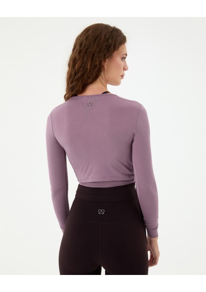 Kadın Lila Anvelop Wrap Crop -EcoVero Viskoz, Belden Bağlamalı, Vücuda Oturan, Kruvaze Tasarım, Kısa Crop Boy, Yoga, Pilates, Spor ve Günlük Aktiviteler İçin Rahat Bluz fiyatları