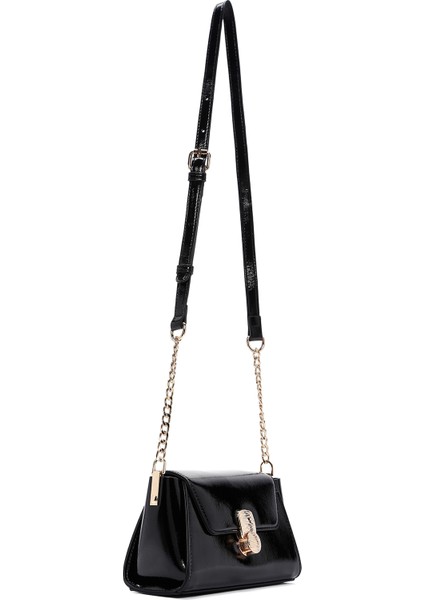 Kadın Siyah Uzun Askılı Rugan Mini Çapraz Çanta 25WBD281816