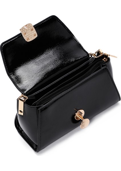 Kadın Siyah Uzun Askılı Rugan Mini Çapraz Çanta 25WBD281816