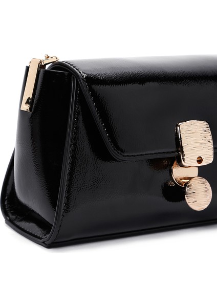 Kadın Siyah Uzun Askılı Rugan Mini Çapraz Çanta 25WBD281816