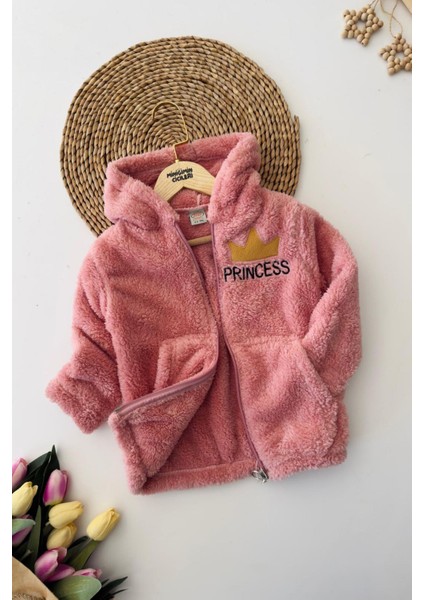 Princess Işleme Kız Çocuk Kapüşonlu peluş hırka - Gül Kurusu fiyatları