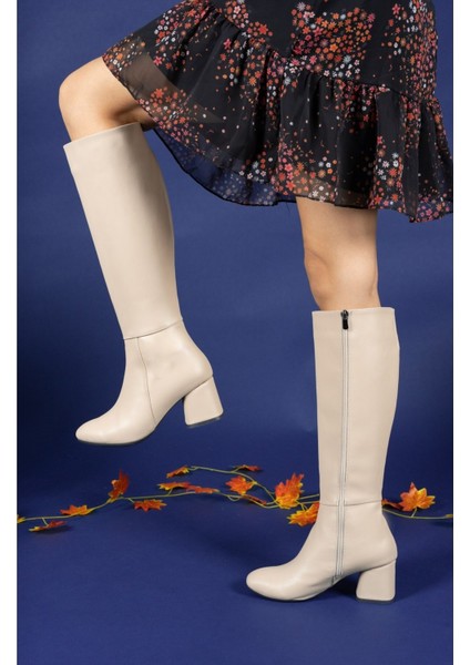 Kadın Nude Deri Çizme – Fermuarlı, Ortopedik Tabanlı, Kaymaz Trekking Uyumlu Rahat Tasarım