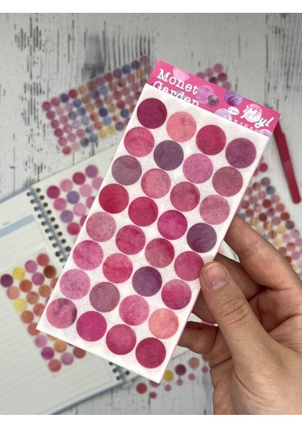 Monet Garden Pembe Tonları 6 Yaprak 312 Yuvarlak Kağıt Sticker Seti Etiket / Çıkartma