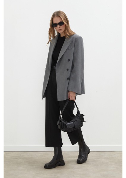 Oversize Kruvaze Blazer Ceket Gri modelleri