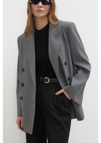 Oversize Kruvaze Blazer Ceket Gri fırsatları