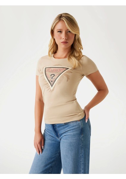 Triangle Kadın Kahverengi Slim Fit T-Shirt W5YI13J1314-G1L7