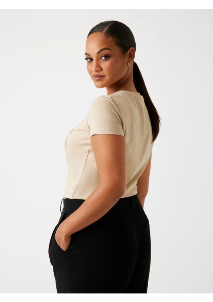 Triangle Kadın Kahverengi Slim Fit T-Shirt W5YI13J1314-G1L7