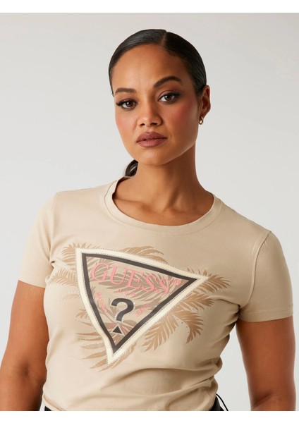 Triangle Kadın Kahverengi Slim Fit T-Shirt W5YI13J1314-G1L7