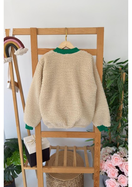 V68 Işleme Detaylı Kolej Kışlık Unisex kuzu mont - Bej modelleri