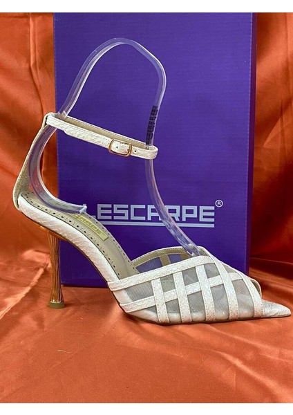 LES014 Bej (Krem) Fileli Bilek Bağlamalı Abiye Ayakkabı Stiletto fiyatları