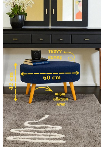 Ayla Retro Gürgen Ahşap Ayaklı Geniş Oturum Alan Özel Tasarım Oval Bench Makyaj Masa Puf fiyatları