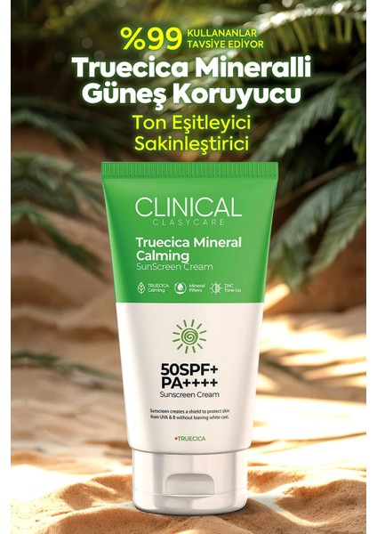Clinical 'True'’cica Mineral Yüz Güneş Kremi SPF 50+ – Hassas Ciltler İçin Tonlayıcı ve Sakinleştirici, Geniş Spektrum Koruma, 50 ml indirimleri
