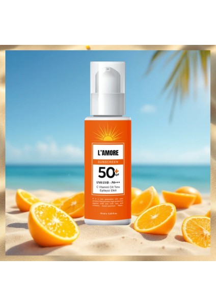 Lamore SPF 50+ C Vitaminli Güneş Kremi 75 ml – Ton Eşitleyici, UVA/UVB Koruması ve Nemlendirici Formül, Tüm Cilt Tipleri İçin