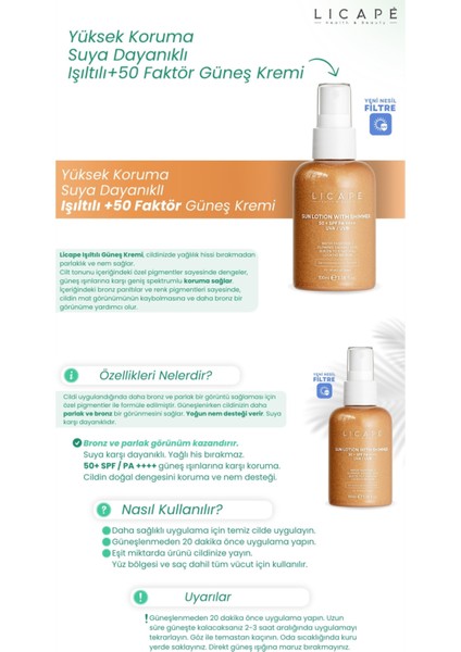 SPF 50+ Suya Dayanıklı Sprey Güneş Kremi 100 ml – Tüm Cilt Tipleri İçin UVA/UVB Koruma, Nemlendirme ve Işıltılı Bronz Etki fırsatları