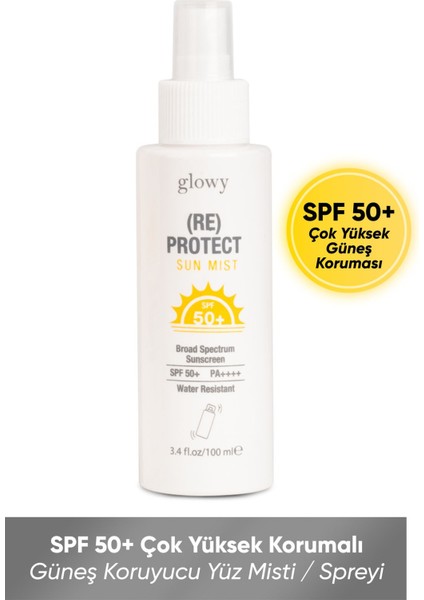 RE Protect SPF50+ Güneş Koruyucu Yüz Misti 100 ml – Tüm Cilt Tipleri İçin Hafif, Nemlendirici ve Suya Dayanıklı Vegan Formül