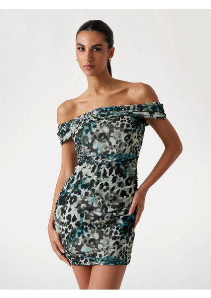 Off Shoulder Kadın Çok Renkli Elbise W5YK21KCZC2-PJ1R