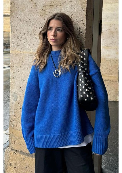 Saks Bisiklet Yaka Oversize Triko Kazak MG1972