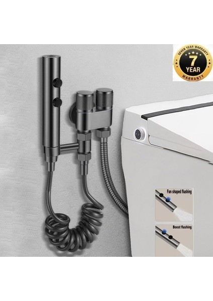 Banyo Bide Basınçlı Püskürtücü Taharet Musluğu Klozet Hortumu Antrasit Renk Ithal 7 Yıl Garantili
