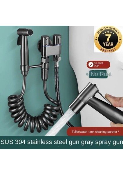 Banyo Bide Basınçlı Püskürtücü Taharet Musluğu Klozet Hortumu Antrasit Renk Ithal 7 Yıl Garantili