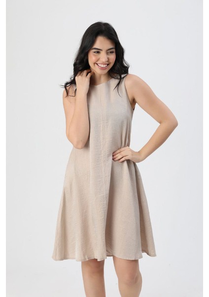 Kadın Sıfır Kol Yuvarlak Yaka Çan Elbise fiyatları