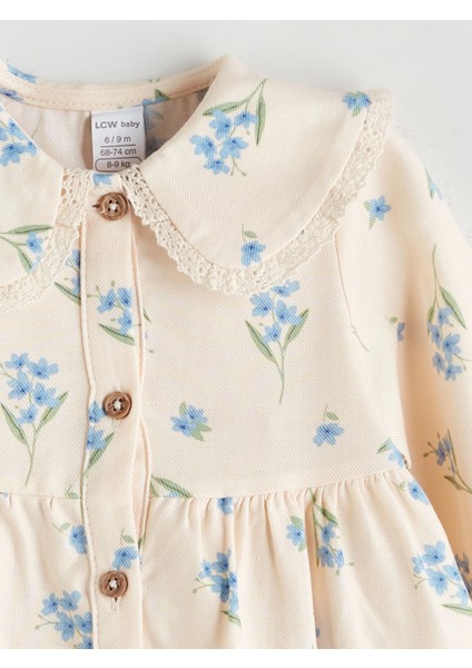 Lc Waıkıkı Bej Bebe Yaka Fırfırlı Baskılı Kız Bebek Elbise fiyatları