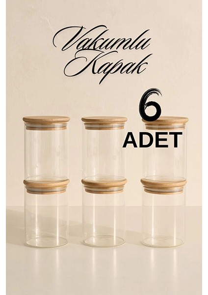6'lı Düz Cam Baharatlık Seti – Hava Geçirmez Bambu Vakum Kapaklı Kavanoz Seti 850 ml