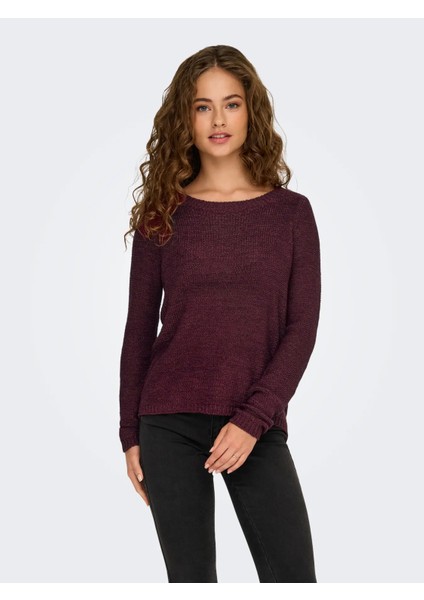 Kadın Yuvarlak Yaka Regular Fit Bordo Örgü Kazak - 15113356