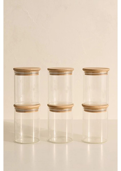 6'lı Düz Cam Baharatlık Seti – Hava Geçirmez Bambu Vakum Kapaklı Kavanoz Seti 850 ml