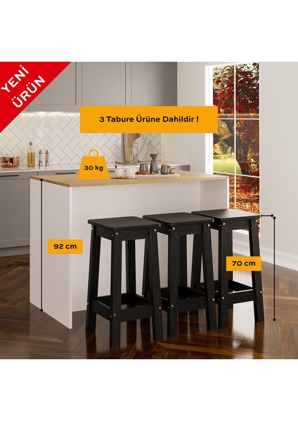 Monet G4011 3 Adet Siyah Bar Tabureli Mutfak Adası Beyaz Gövde Sepet Üst Şaraplıklı Çok Amaçlı Dolap fırsatları