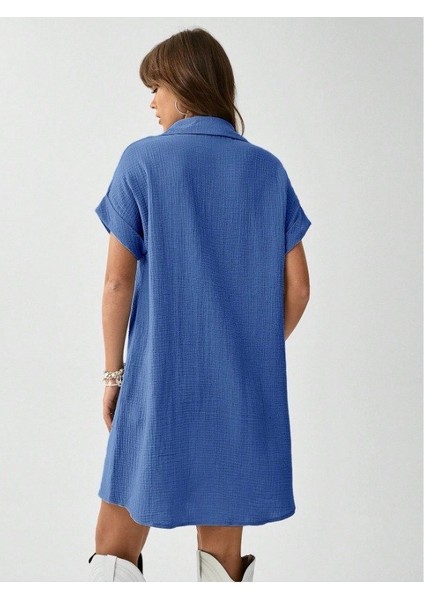 Kadın Cep Detay Müslin Kumaş Mini Gömlek Elbise fırsatları
