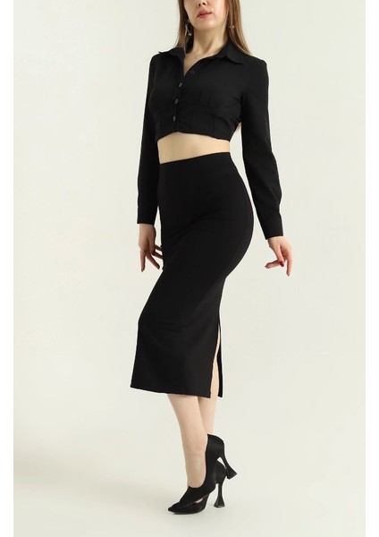 Modal Kumaş Yırtmaçlı Kalem Etek