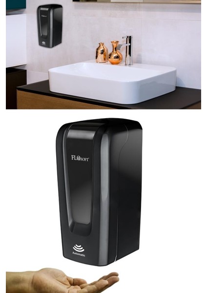 Sensörlü Sıvı Sabunluk ve Dezenfektan Verici 1000ML, Fotoselli Otomatik Sabunluk F052S Siyah