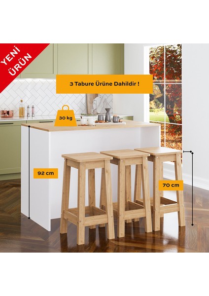 Monet G4012 3 Adet Sepet Bar Tabureli Mutfak Adası Beyaz Gövde Sepet Üst Şaraplıklı Çok Amaçlı Dolap fırsatları