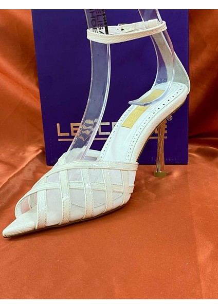 LES014 Beyaz Fileli Bilek Bağlamalı Abiye Ayakkabı Stiletto fırsatları
