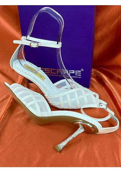 LES014 Beyaz Fileli Bilek Bağlamalı Abiye Ayakkabı Stiletto indirimleri
