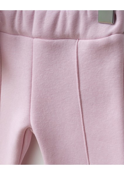 Kız Çocuk Pamuklu Pembe Kuğu Baskılı Sweatshirt Ispanyol Paça Takım – Tül Kollu indirimleri