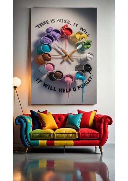 Boya Fırçası ve Paletten Saat Ev Duvar Salon Güzellik Salonu Ofis Dükkan Dekarasyon Kanvas Tablo