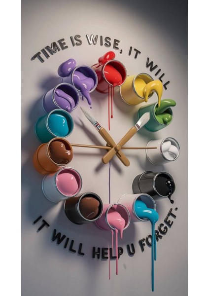 Boya Fırçası ve Paletten Saat Ev Duvar Salon Güzellik Salonu Ofis Dükkan Dekarasyon Kanvas Tablo fiyatları