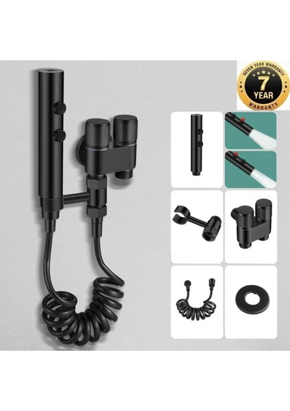 Banyo Bide Basınçlı Püskürtücü Taharet Musluğu Siyah Çift Fonksiyonlu Ithal 7 Yıl Garantili