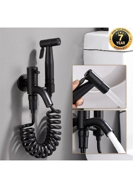 Banyo Tuvalet Taharet Musluğu Spiralli Bide Özel Temizlik 7 Yıl Garantili Mat Siyah Ithal